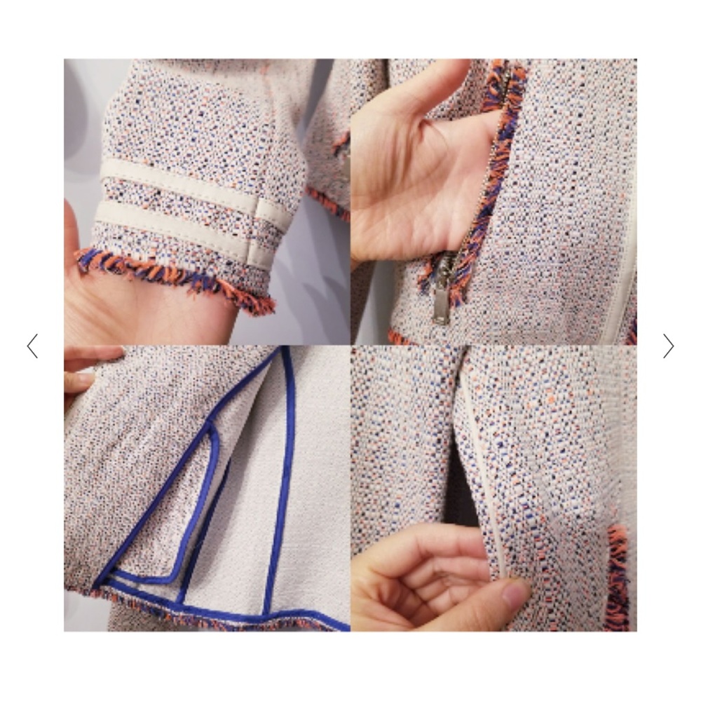 Zara Neon Orange/Blue Zip-up Tweed boucle jacket - Picture 4 of 8